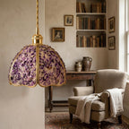 Deep Purple Pebble-Pattern Handmade Tiffany-Inspired Pendant Light with Petal-Panel Dome - view 9