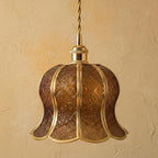 Handmade Warm Brown Tiffany-Inspired Pendant Light, Embossed-Look Bell with Scalloped Edge - view 5