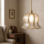 Handmade Clear-Look Tiffany-Inspired Pendant Light, Textured-Look Bell with Scalloped Edge - view 8