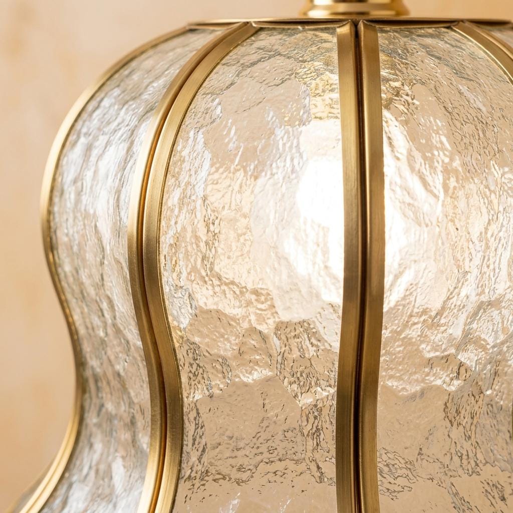 Handmade Clear-Look Tiffany-Inspired Pendant Light, Textured-Look Bell with Scalloped Edge - view 3