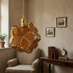 Warm Brown Petal Tiffany-Inspired Pendant Light, Rounded Bud Form, Handmade - view 9