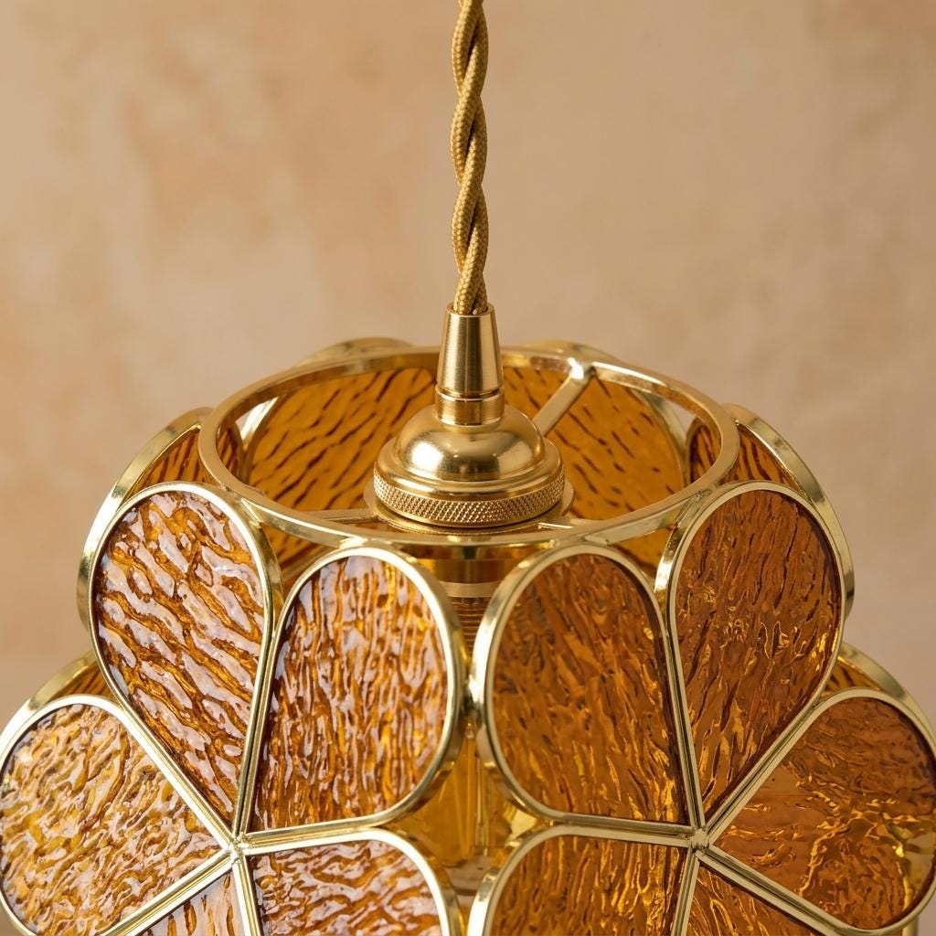 Warm Brown Petal Tiffany-Inspired Pendant Light, Rounded Bud Form, Handmade - view 4