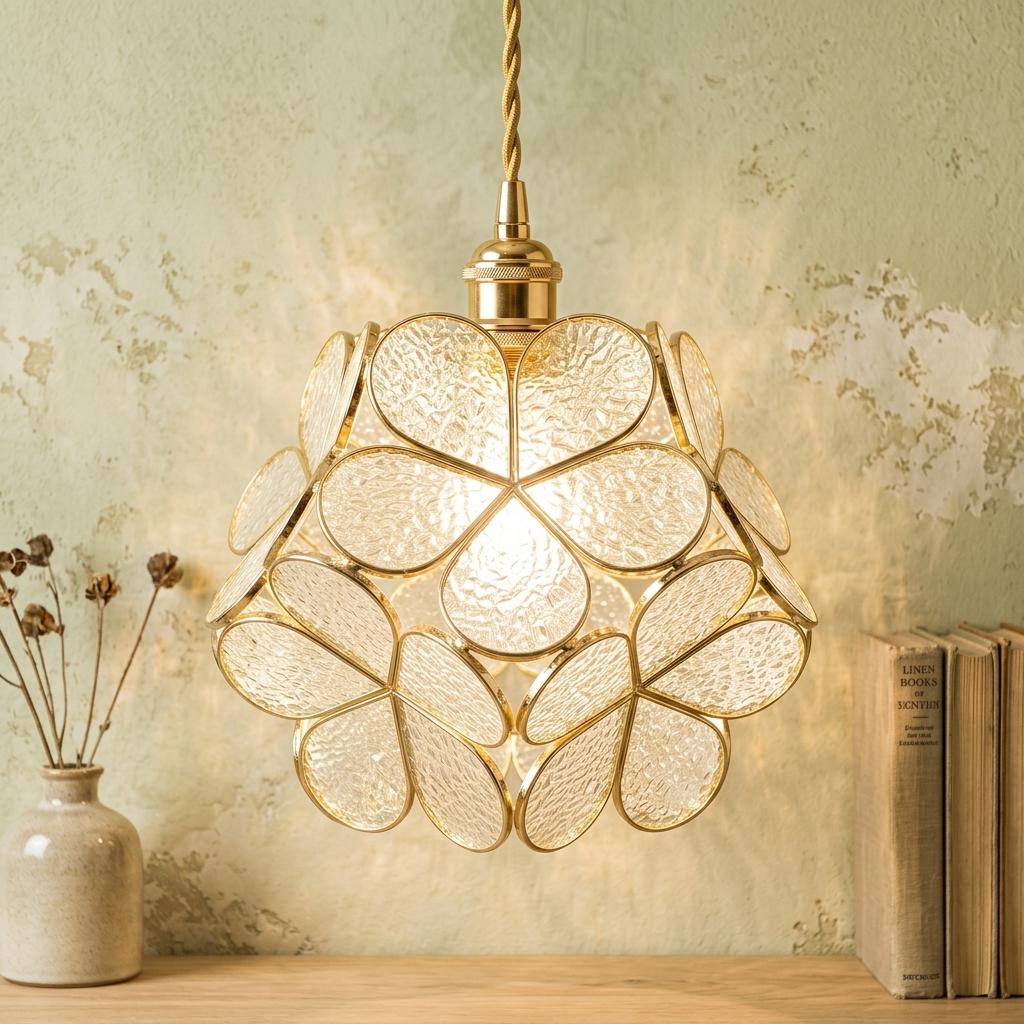Pearl-Look Petal Tiffany-Inspired Pendant Light, Open Bud Form, Handmade - view 10