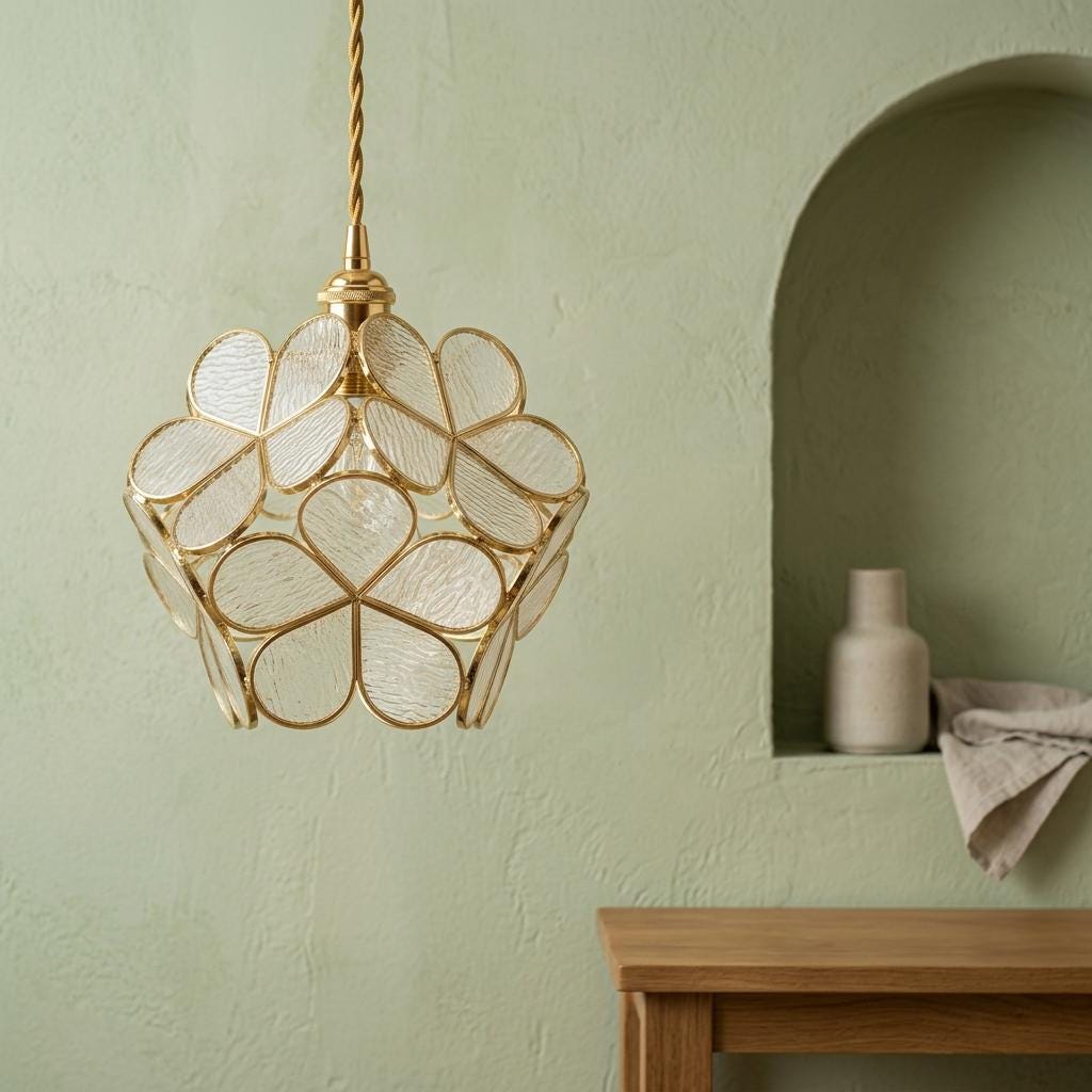 Clear-Look Rounded Petal Tiffany-Inspired Pendant Light, Layered Bud Form, Handmade - view 7