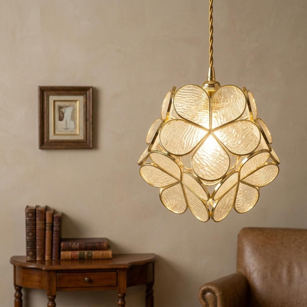 Clear-Look Rounded Petal Tiffany-Inspired Pendant Light, Layered Bud Form, Handmade - view 8