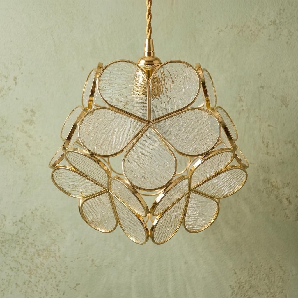 Clear-Look Rounded Petal Tiffany-Inspired Pendant Light, Layered Bud Form, Handmade - view 5