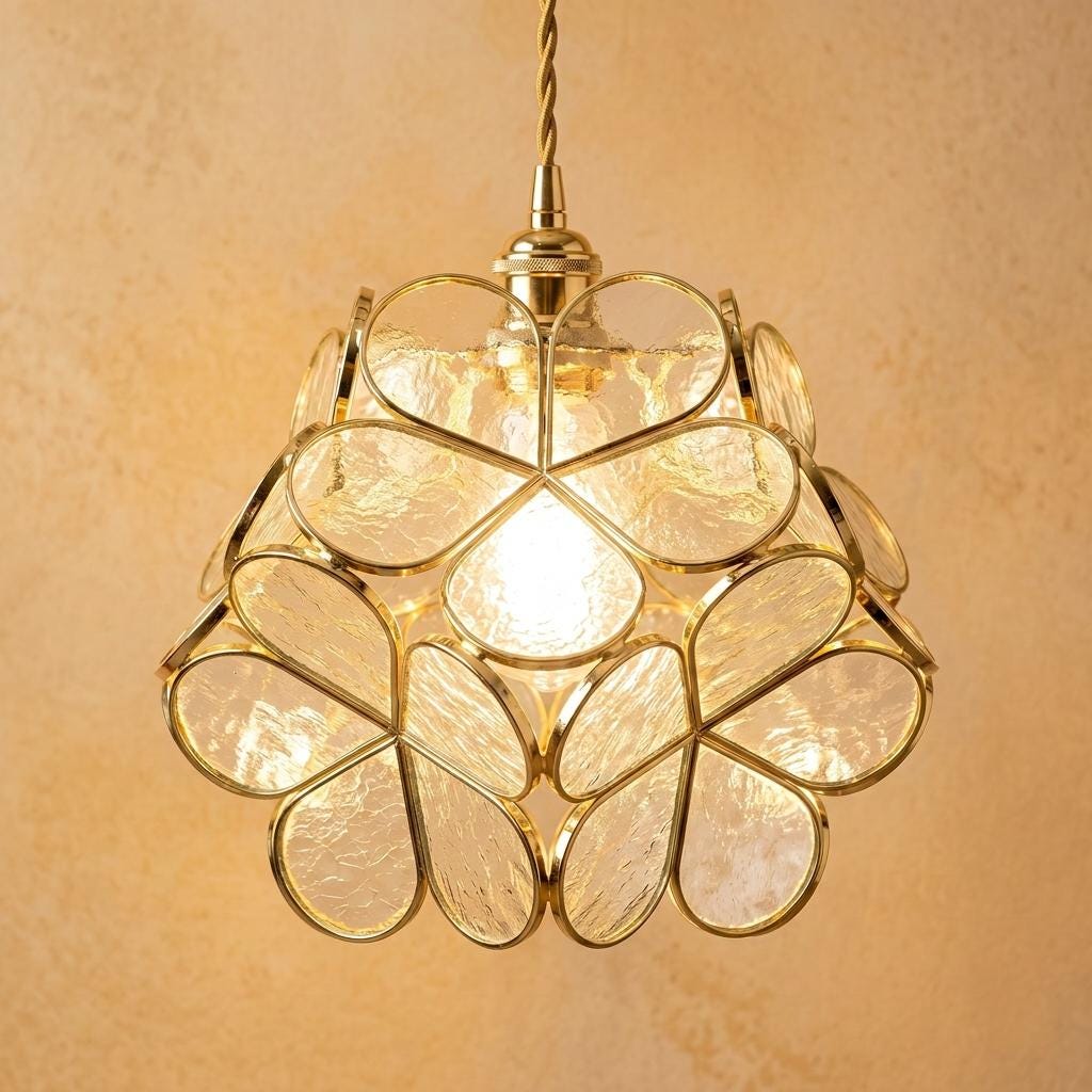 Clear-Look Layered Petal Pendant Light, Full Flower Form, Handmade by AuroraeGlass