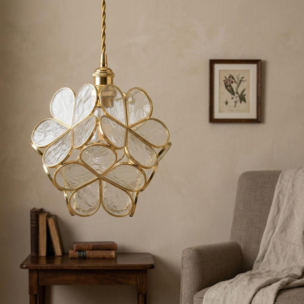 Clear-Look Layered Petal Pendant Light, Full Flower Form, Handmade - view 7