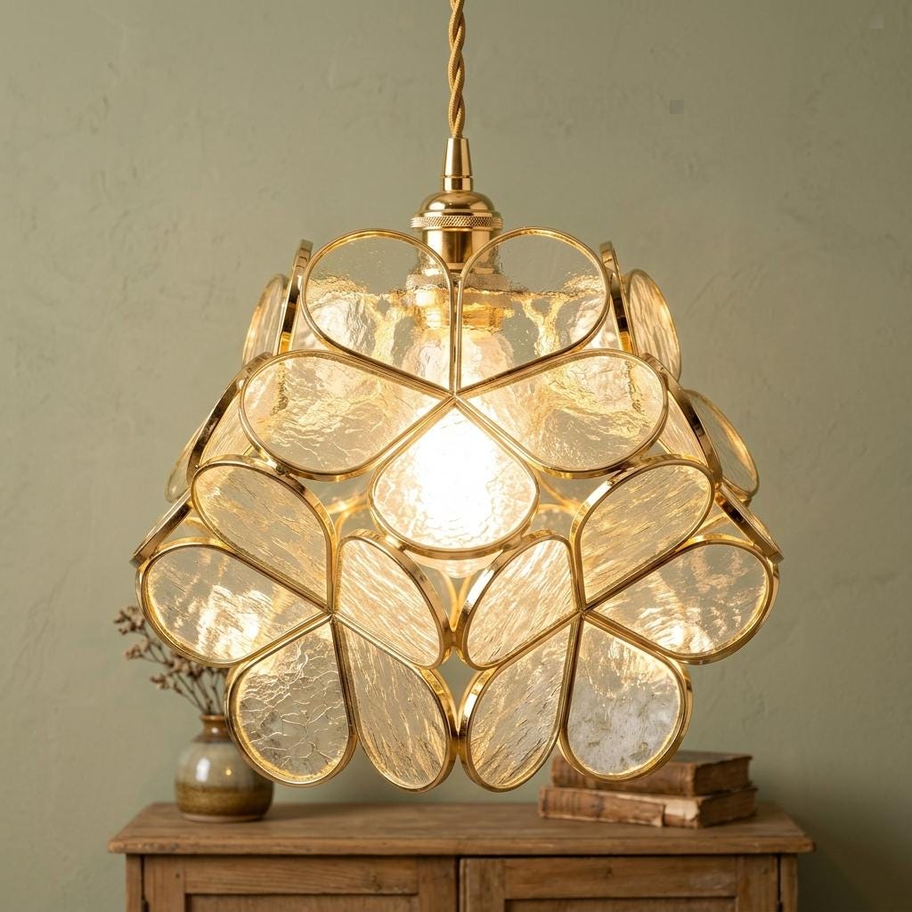 Clear-Look Layered Petal Pendant Light, Full Flower Form, Handmade - view 8