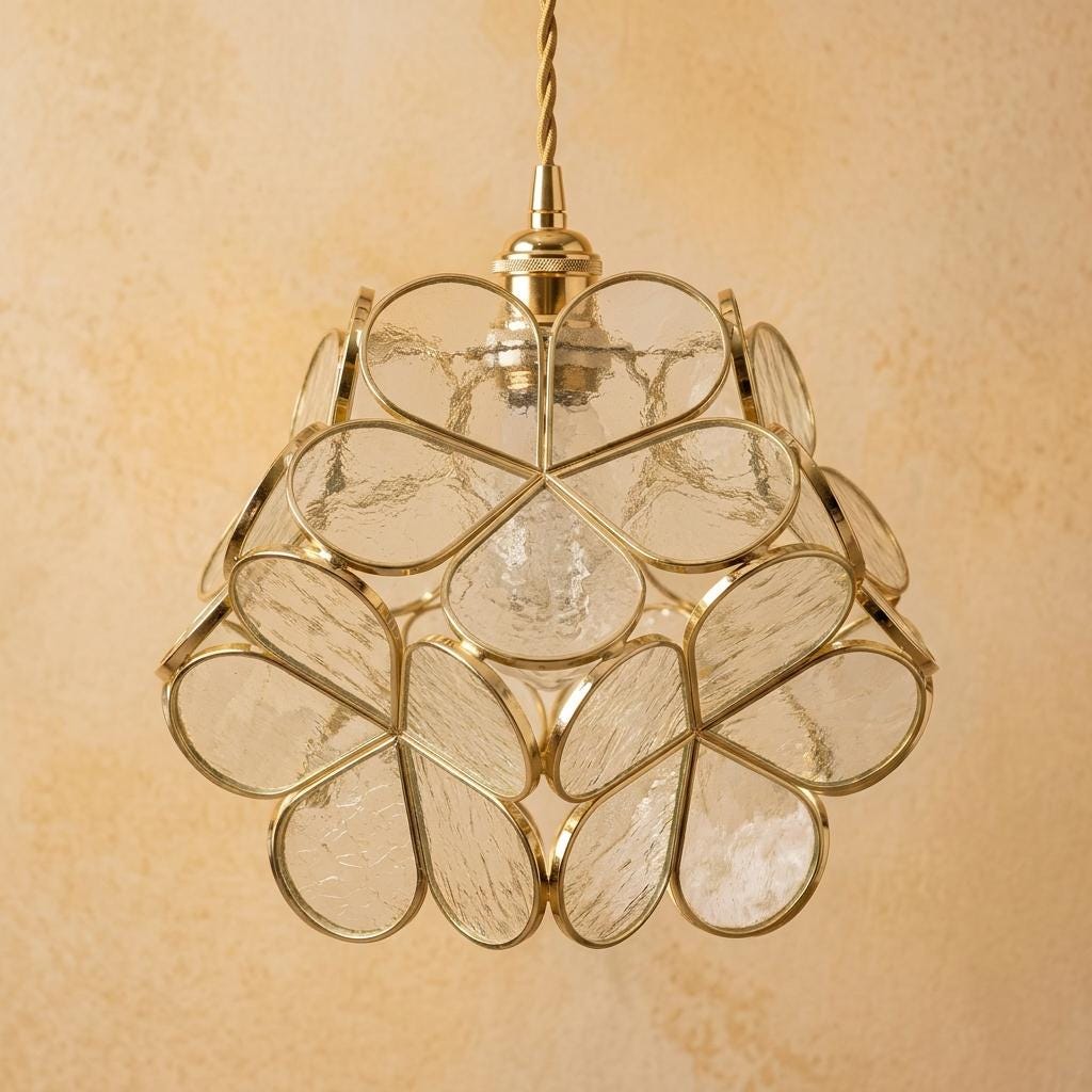 Clear-Look Layered Petal Pendant Light, Full Flower Form, Handmade - view 4