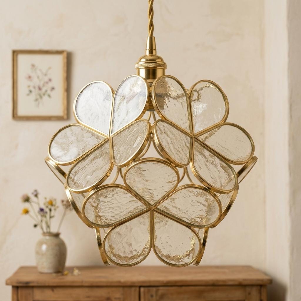 Clear-Look Layered Petal Pendant Light, Full Flower Form, Handmade - view 9