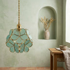 Aqua Petal Tiffany-Inspired Pendant Light, Rounded Bud Form, Handmade - view 7