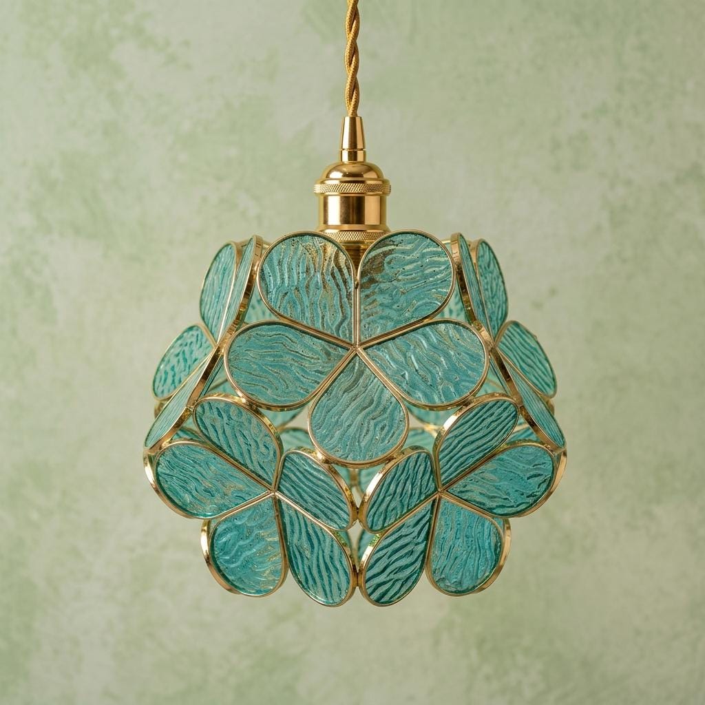 Aqua Petal Tiffany-Inspired Pendant Light, Rounded Bud Form, Handmade - view 5