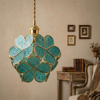 Aqua Petal Tiffany-Inspired Pendant Light, Rounded Bud Form, Handmade - view 9