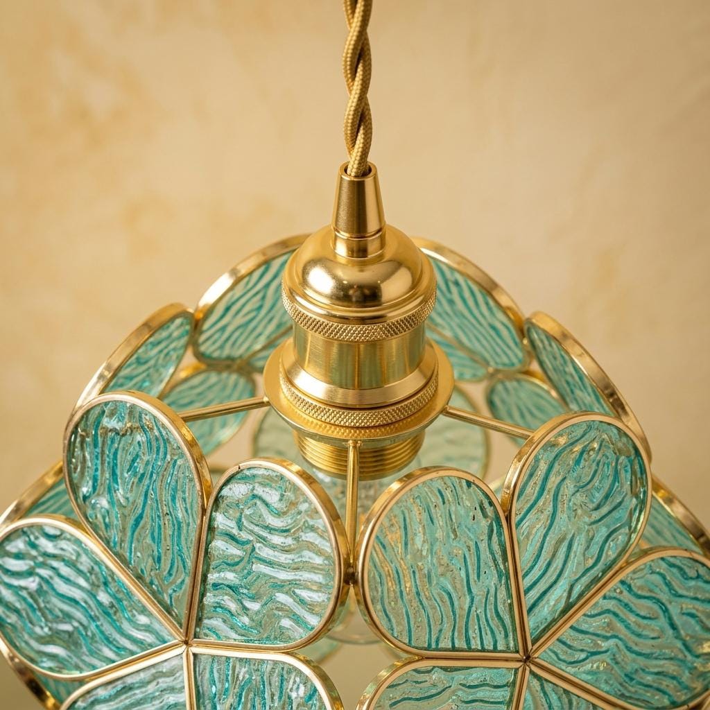 Aqua Petal Tiffany-Inspired Pendant Light, Rounded Bud Form, Handmade - view 4