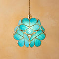 Blue-Green Petal Tiffany-Inspired Pendant Light, Rounded Bud Form, Handmade by AuroraeGlass