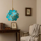 Blue-Green Petal Tiffany-Inspired Pendant Light, Rounded Bud Form, Handmade - view 9