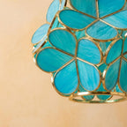 Blue-Green Petal Tiffany-Inspired Pendant Light, Rounded Bud Form, Handmade - view 3