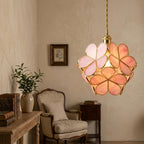 Rose Pink Petal Tiffany-Inspired Pendant Light, Rounded Bud Form, Handmade - view 8