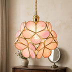 Rose Pink Petal Tiffany-Inspired Pendant Light, Rounded Bud Form, Handmade - view 10