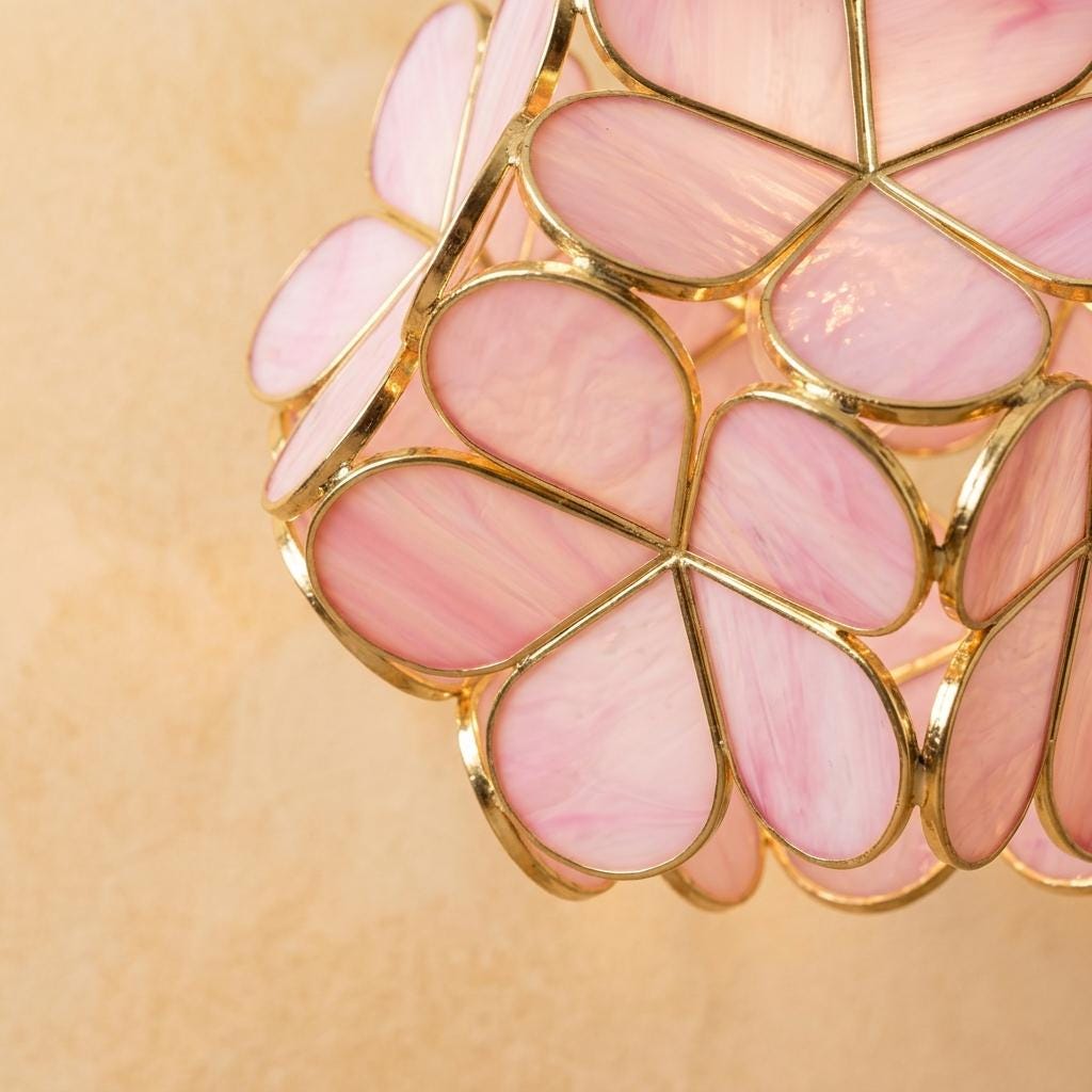Rose Pink Petal Tiffany-Inspired Pendant Light, Rounded Bud Form, Handmade - view 3