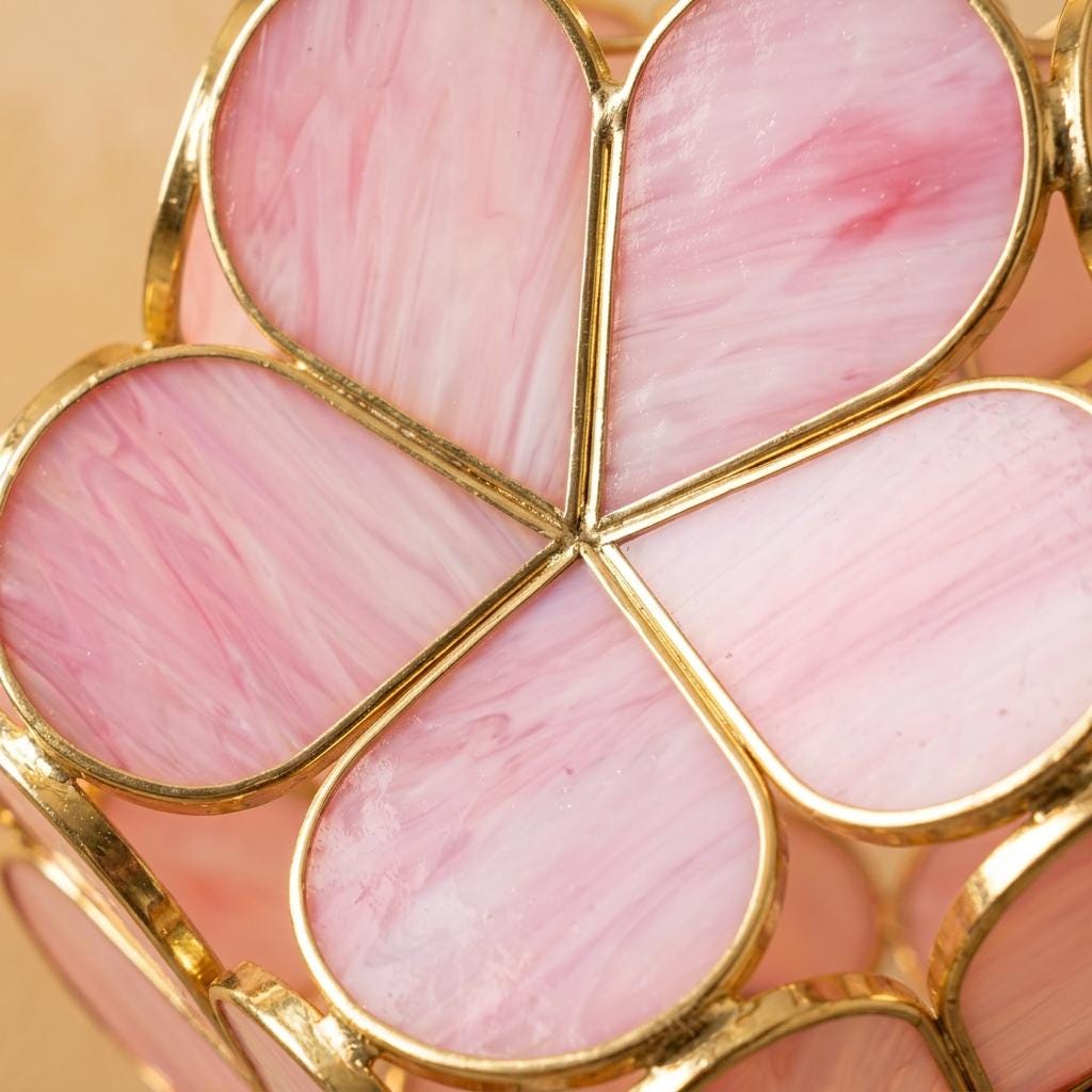 Rose Pink Petal Tiffany-Inspired Pendant Light, Rounded Bud Form, Handmade - view 2