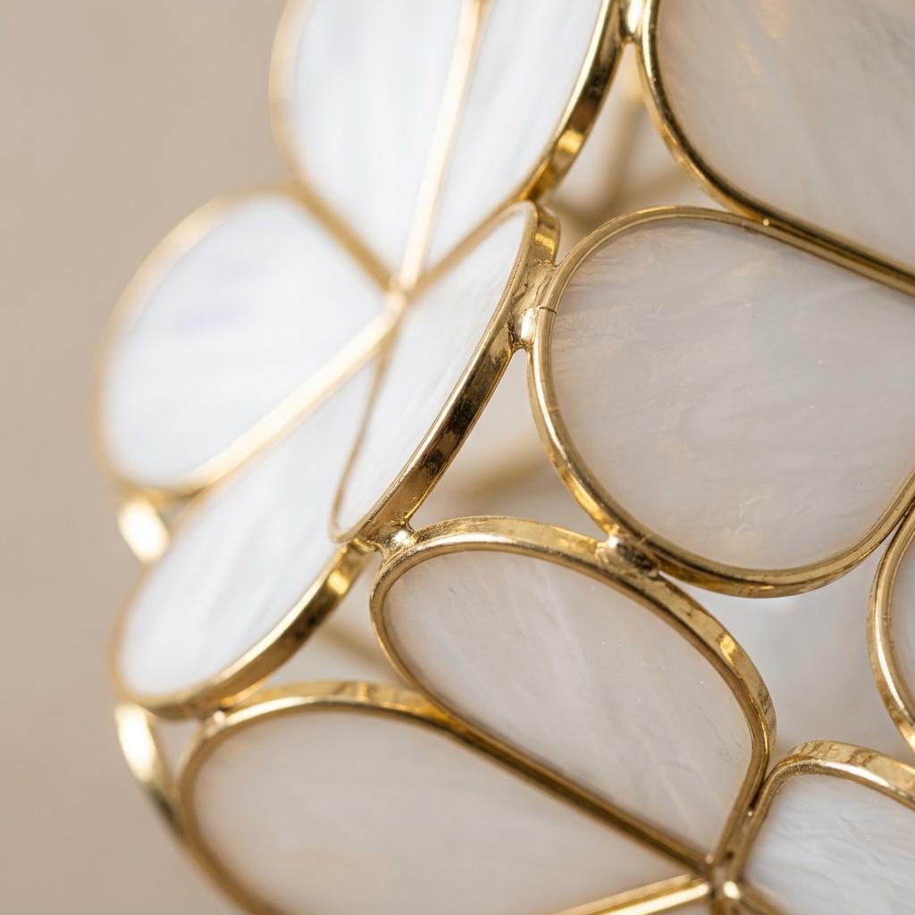 Cream Petal Tiffany-Inspired Pendant Light, Layered Bud Form, Handmade - view 2