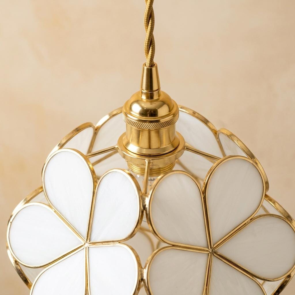 Cream Petal Tiffany-Inspired Pendant Light, Layered Bud Form, Handmade - view 4