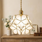 Cream Petal Tiffany-Inspired Pendant Light, Layered Bud Form, Handmade - view 10