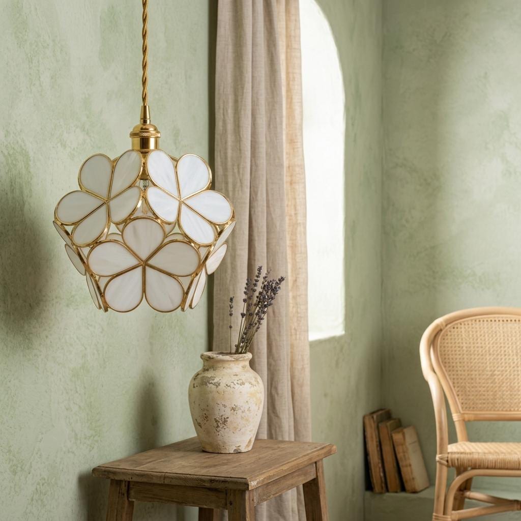 Cream Petal Tiffany-Inspired Pendant Light, Layered Bud Form, Handmade - view 7
