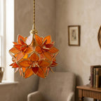 Orange Pointed-Petal Pendant Light, Radiating Flower Form, Handmade - view 9