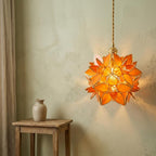 Orange Pointed-Petal Pendant Light, Radiating Flower Form, Handmade - view 6