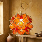 Orange Pointed-Petal Pendant Light, Radiating Flower Form, Handmade - view 10