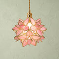 Pink Pointed-Petal Pendant Light, Radiating Flower Form, Handmade by AuroraeGlass