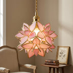 Pink Pointed-Petal Pendant Light, Radiating Flower Form, Handmade - view 8