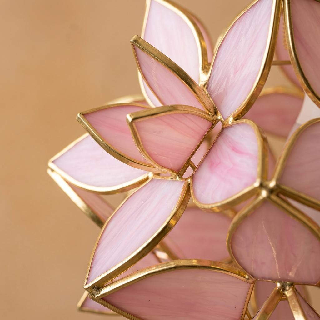 Pink Pointed-Petal Pendant Light, Radiating Flower Form, Handmade - view 2