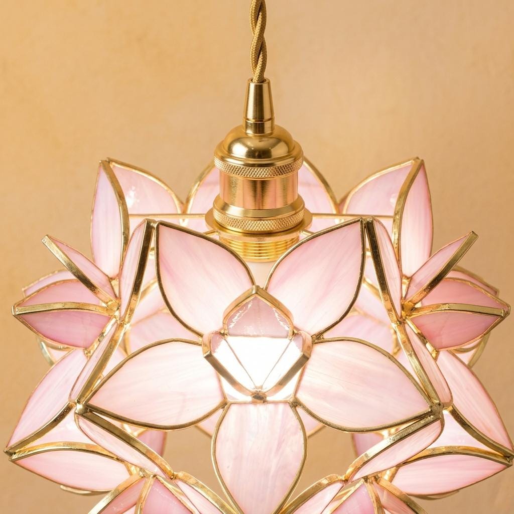 Pink Pointed-Petal Pendant Light, Radiating Flower Form, Handmade - view 4
