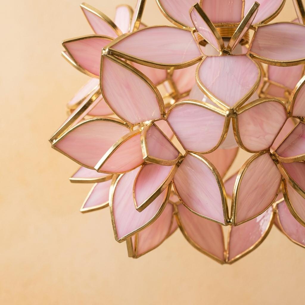 Pink Pointed-Petal Pendant Light, Radiating Flower Form, Handmade - view 3