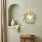 Aqua Pointed-Petal Tiffany-Inspired Pendant Light, Layered Flower Form, Handmade - view 6