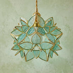 Aqua Pointed-Petal Tiffany-Inspired Pendant Light, Layered Flower Form, Handmade - view 5
