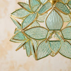 Aqua Pointed-Petal Tiffany-Inspired Pendant Light, Layered Flower Form, Handmade - view 3