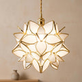 Cream Pointed-Petal Pendant Light, Radiating Flower Form, Handmade by AuroraeGlass