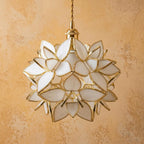 Cream Pointed-Petal Pendant Light, Radiating Flower Form, Handmade - view 5