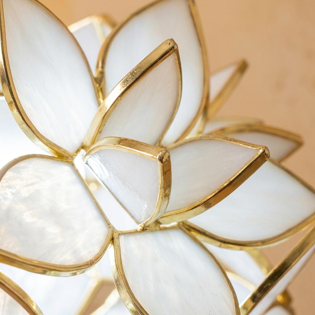Cream Pointed-Petal Pendant Light, Radiating Flower Form, Handmade - view 2