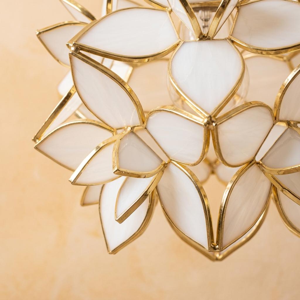 Cream Pointed-Petal Pendant Light, Radiating Flower Form, Handmade - view 3