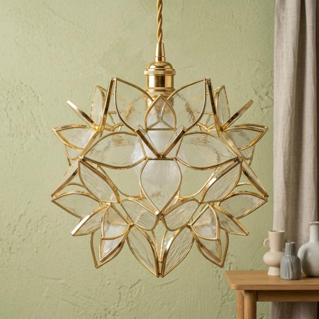 Clear-Look Pointed-Petal Pendant Light, Open Flower Form, Handmade - view 6