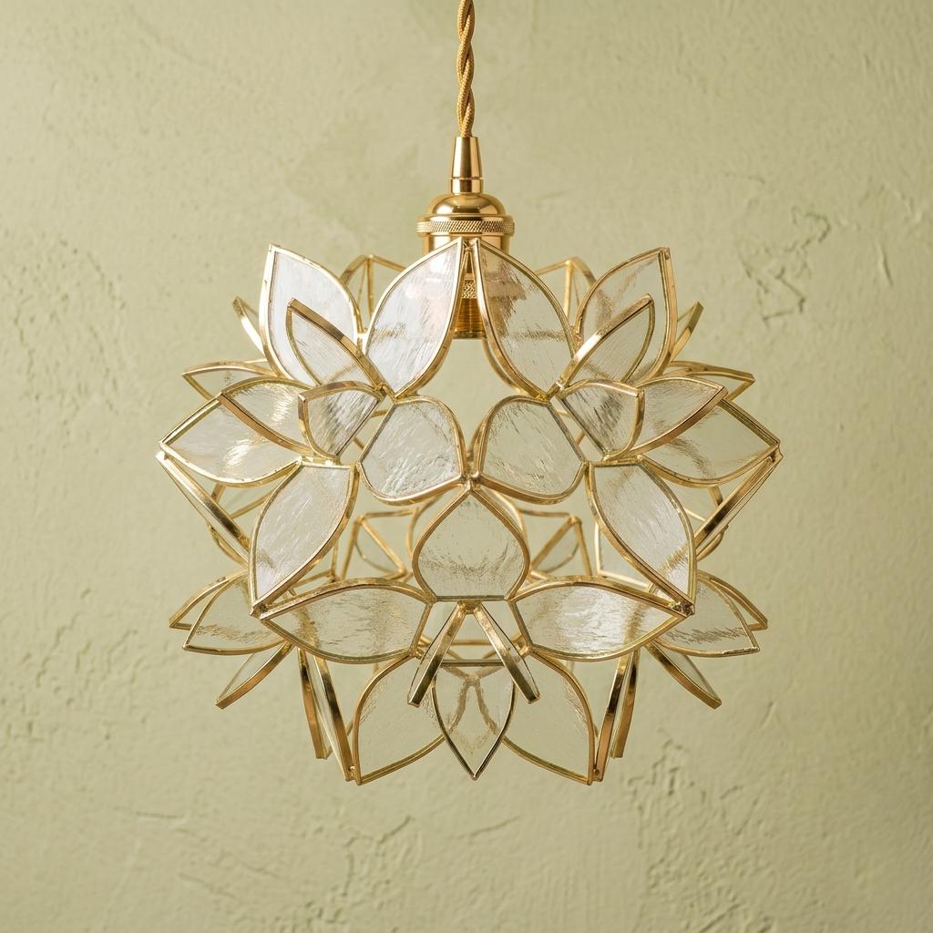 Clear-Look Pointed-Petal Pendant Light, Open Flower Form, Handmade - view 4