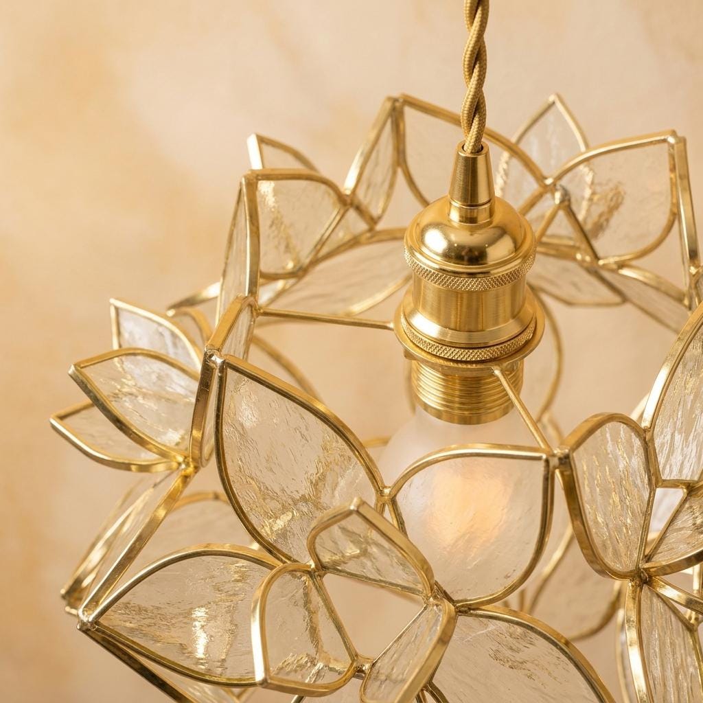 Clear-Look Pointed-Petal Pendant Light, Open Flower Form, Handmade - view 3