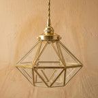 Clear-Look Geometric Diamond Tiffany-Inspired Pendant Light, Gold-Tone Frame, Handmade - view 5