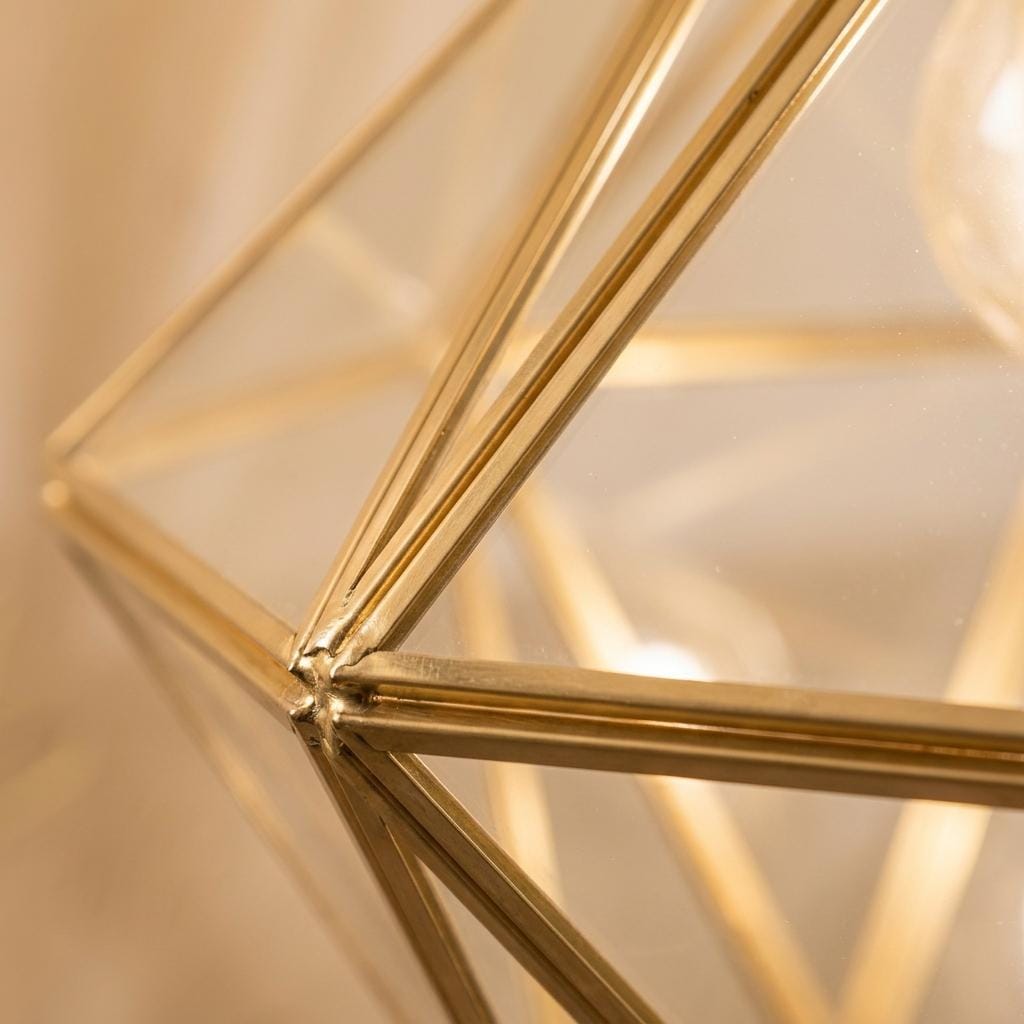 Clear-Look Geometric Diamond Tiffany-Inspired Pendant Light, Gold-Tone Frame, Handmade - view 2